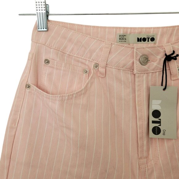 Topshop Moto Pink Pinstripe Cropped Jeans Womens W28 L30 NWT - Picture 9 of 11